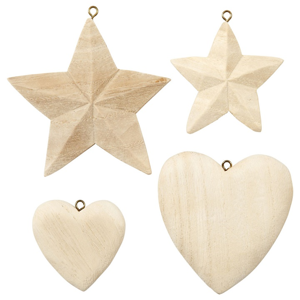 Drevené dekorácie - srdcia a hviezdy - 4 ks